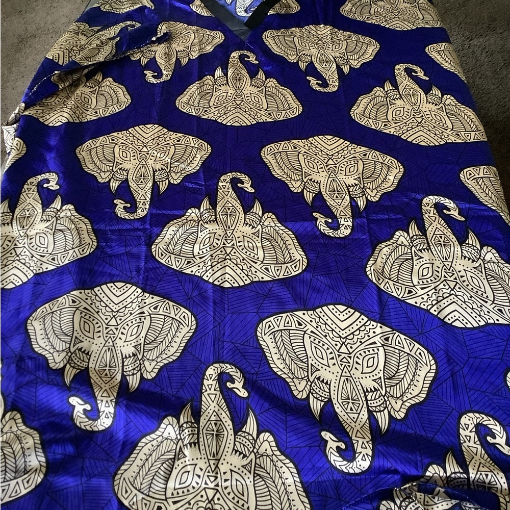 Winlar royal blue satin elephant print caftan one size fits most
